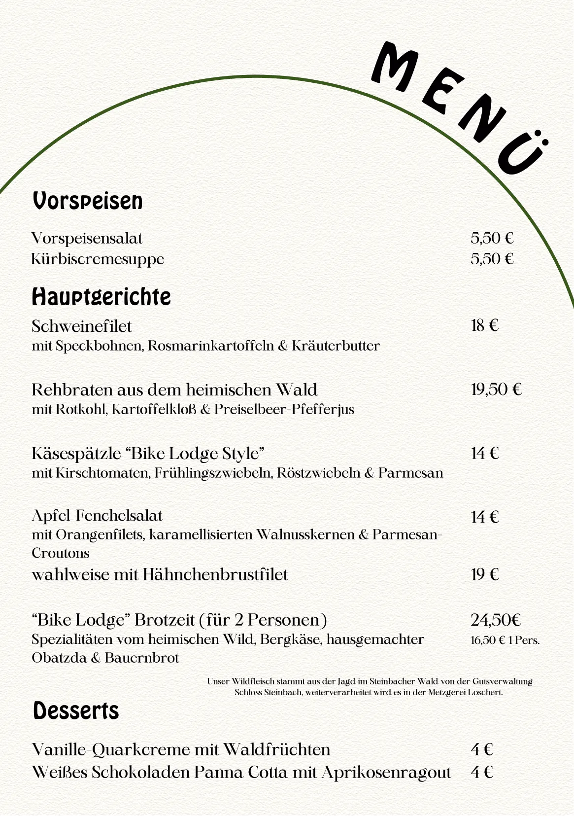 Unsere menu von Bike Lodge GmbH